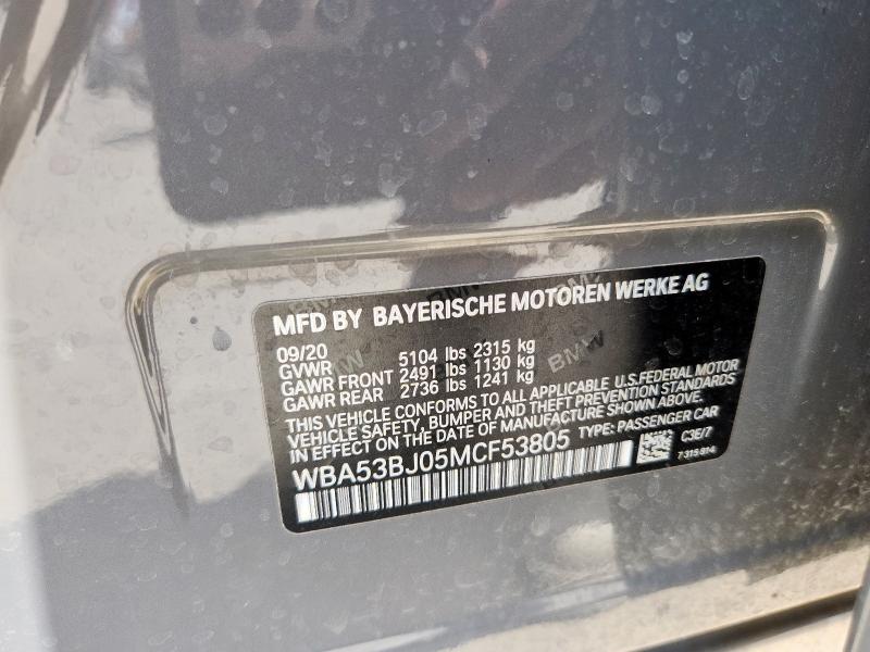 2021 BMW 540 I WBA53BJ05MCF53805