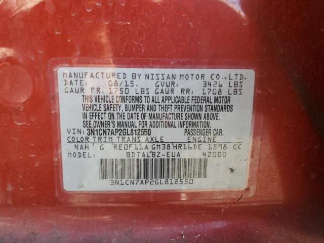 2016 NISSAN VERSA S 3N1CN7AP2GL812550