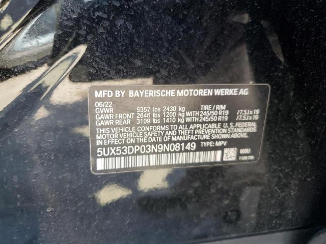 2022 BMW X3 XDRIVE3 5UX53DP03N9N08149