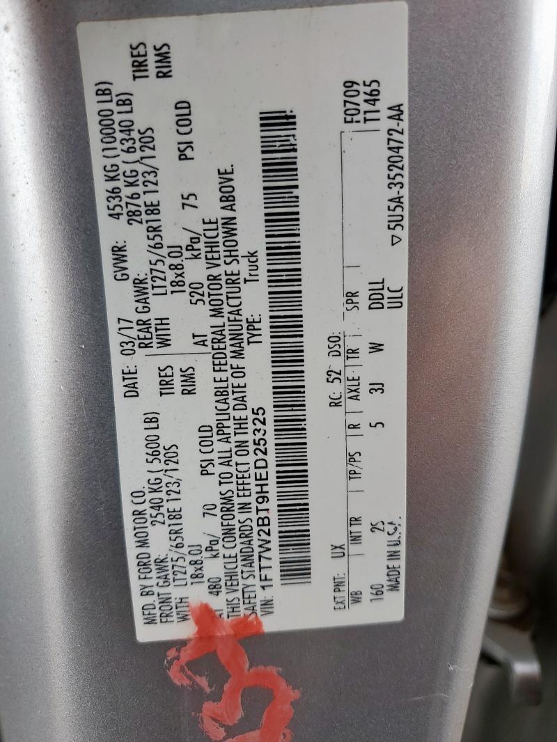 2017 FORD F250 SUPER DUTY - 1FT7W2BT9HED25325