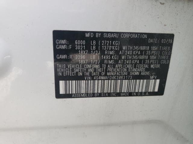 2019 SUBARU ASCENT PREMIUM 4S4WMAFD4K3463173