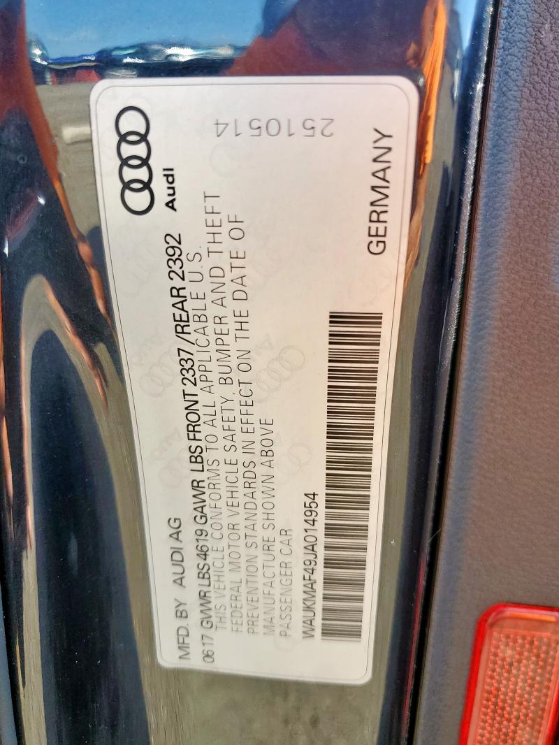 2018 AUDI A4 PREMIUM WAUKMAF49JA014954