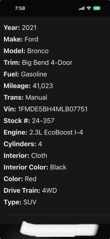 2021 FORD BRONCO BAS - 1FMDE5BH4MLB07751