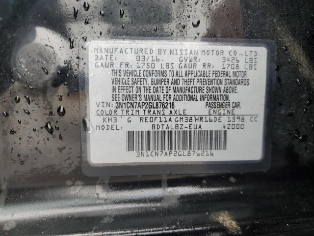 2016 NISSAN VERSA S 3N1CN7AP2GL876216