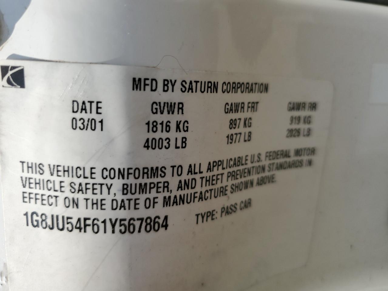 Lot #3291764235 2001 SATURN L200