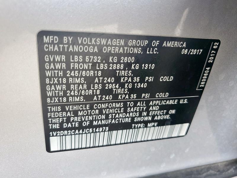 2018 VOLKSWAGEN ATLAS SE 1V2DR2CA4JC514973
