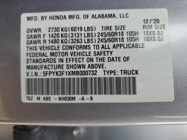 2021 HONDA RIDGELINE 5FPYK3F1XMB000732