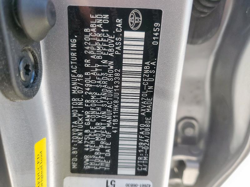 2018 TOYOTA CAMRY L 4T1B11HK8JU143382