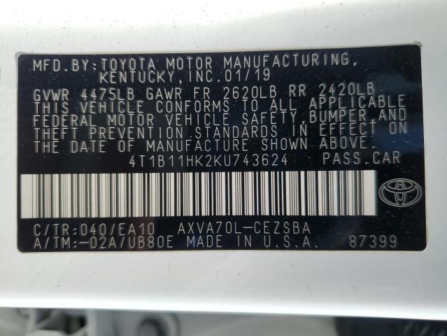 2019 TOYOTA CAMRY SE A 4T1B11HK2KU743624