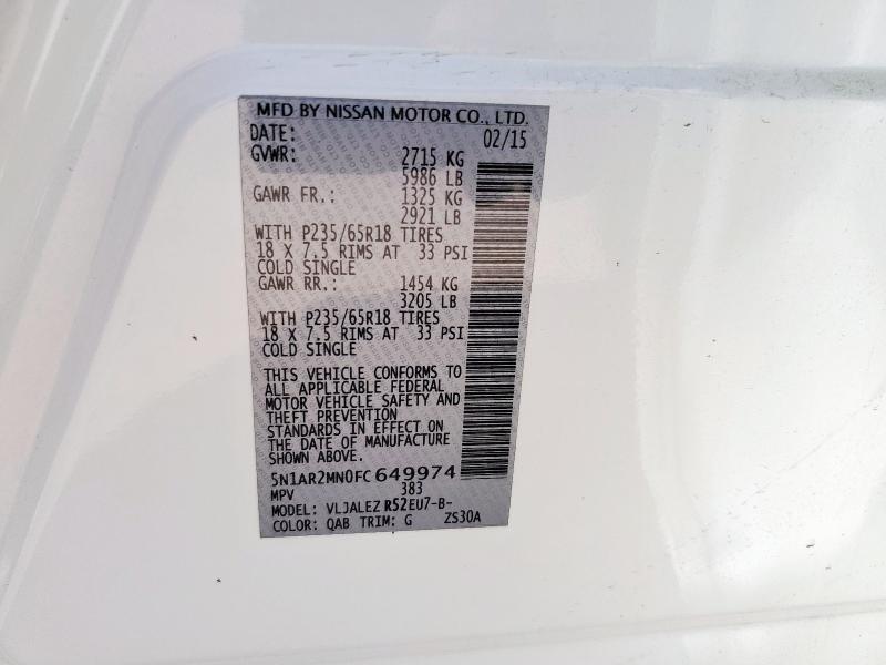 2015 NISSAN PATHFINDER 5N1AR2MN0FC649974