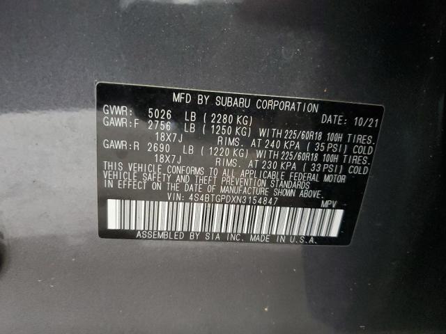 2022 SUBARU OUTBACK TO 4S4BTGPDXN3154847