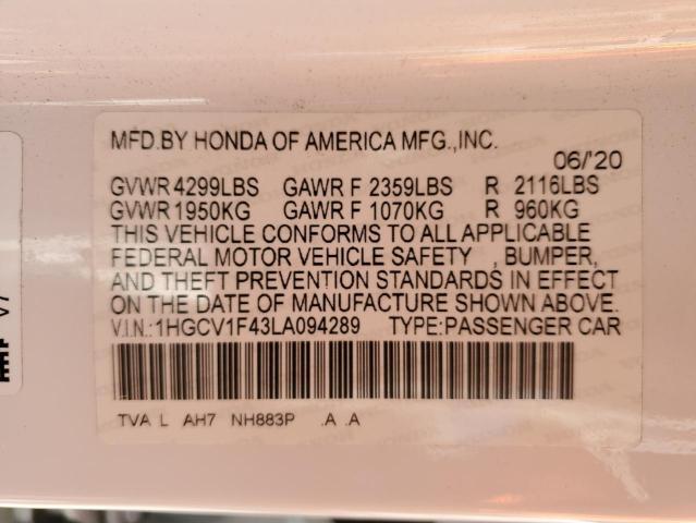 2020 HONDA ACCORD EX 1HGCV1F43LA094289