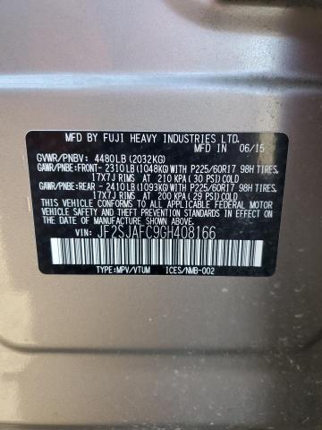 2016 SUBARU FORESTER 2 JF2SJAFC9GH408166