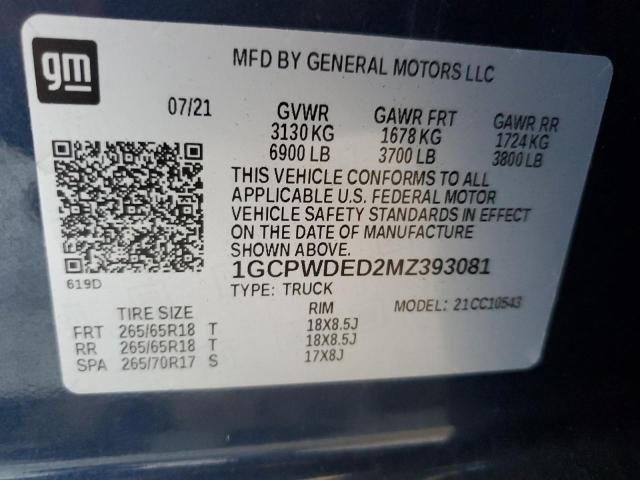 2021 CHEVROLET SILVERADO 1GCPWDED2MZ393081