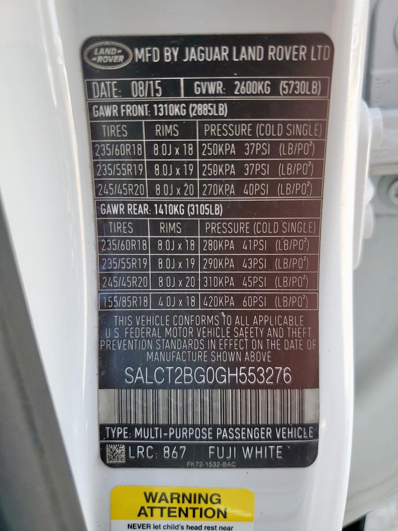 2016 LAND ROVER DISCOVERY SALCT2BG0GH553276