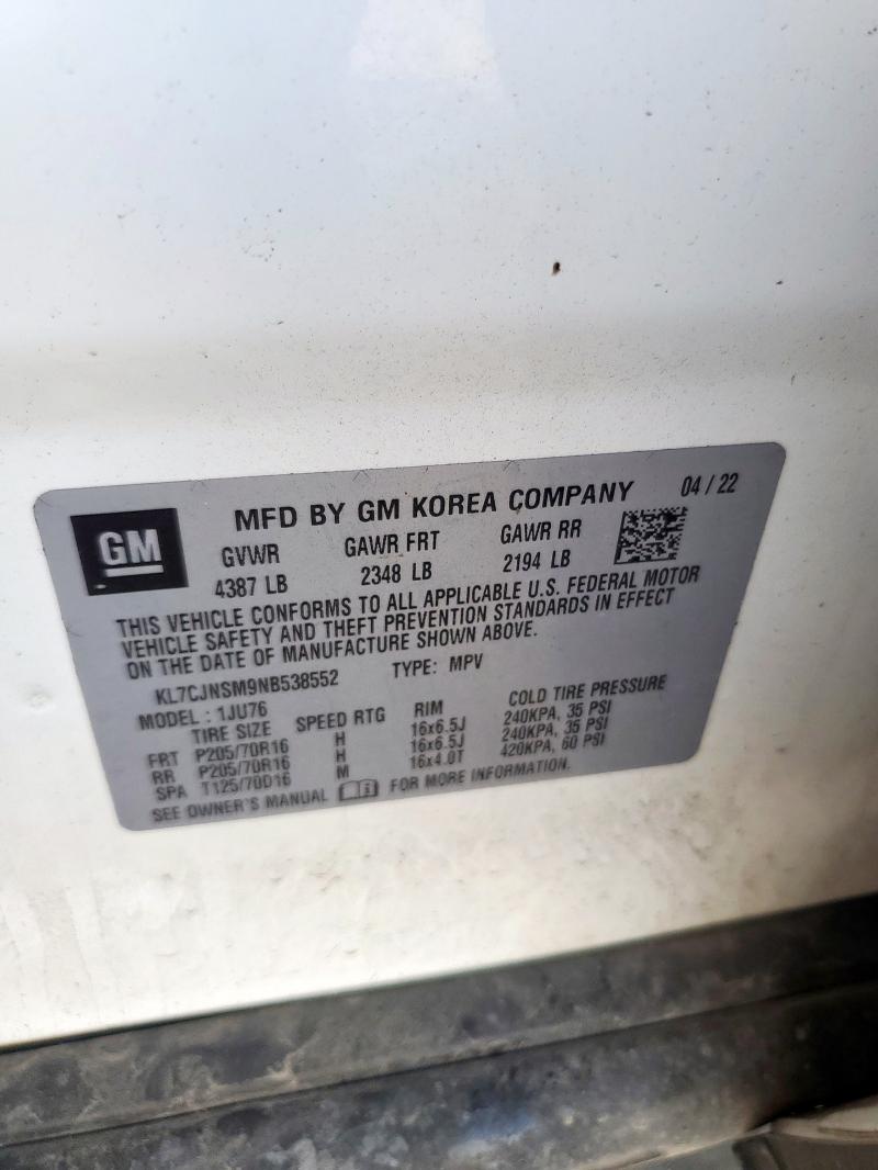 2022 CHEVROLET TRAX LS KL7CJNSM9NB538552