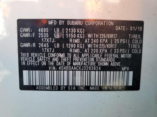 2018 SUBARU OUTBACK 2.5I 4S4BSAACXJ3293824