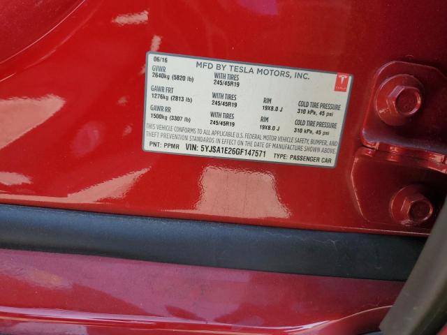 2016 TESLA MODEL S 5YJSA1E26GF147571