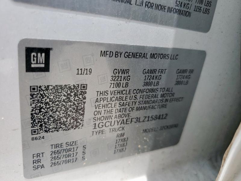 2020 CHEVROLET SILVERADO - 1GCUYAEF3LZ158412