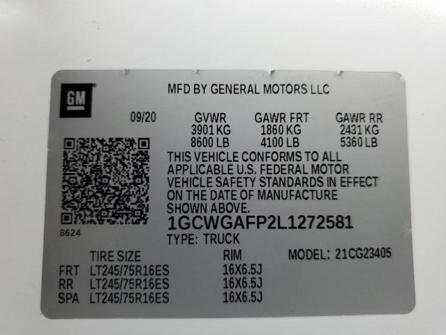 2020 CHEVROLET EXPRESS G2 - 1GCWGAFP2L1272581