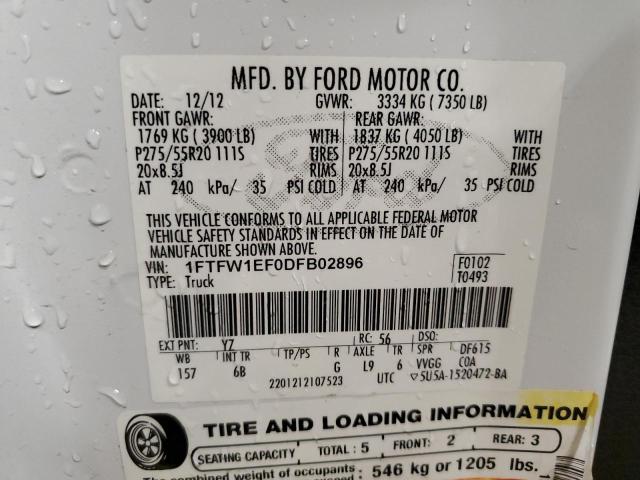 2013 FORD F150 SUPERCREW - 1FTFW1EF0DFB02896