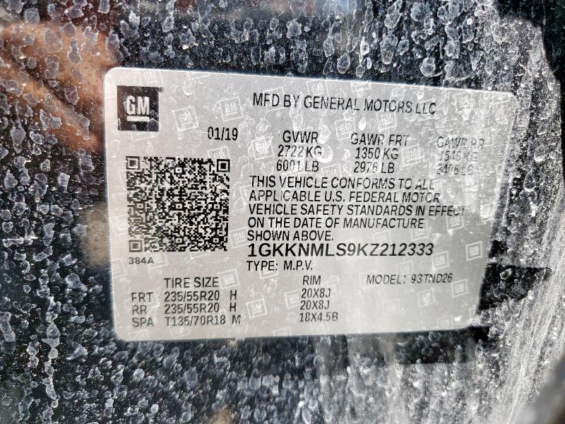 2019 GMC ACADIA SLT 1GKKNMLS9KZ212333