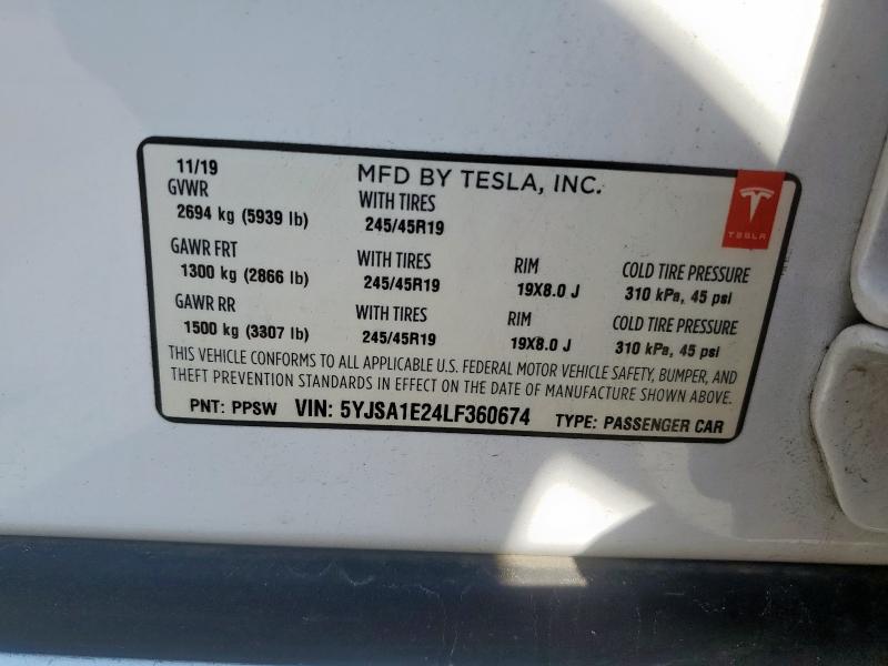2020 TESLA MODEL S 5YJSA1E24LF360674