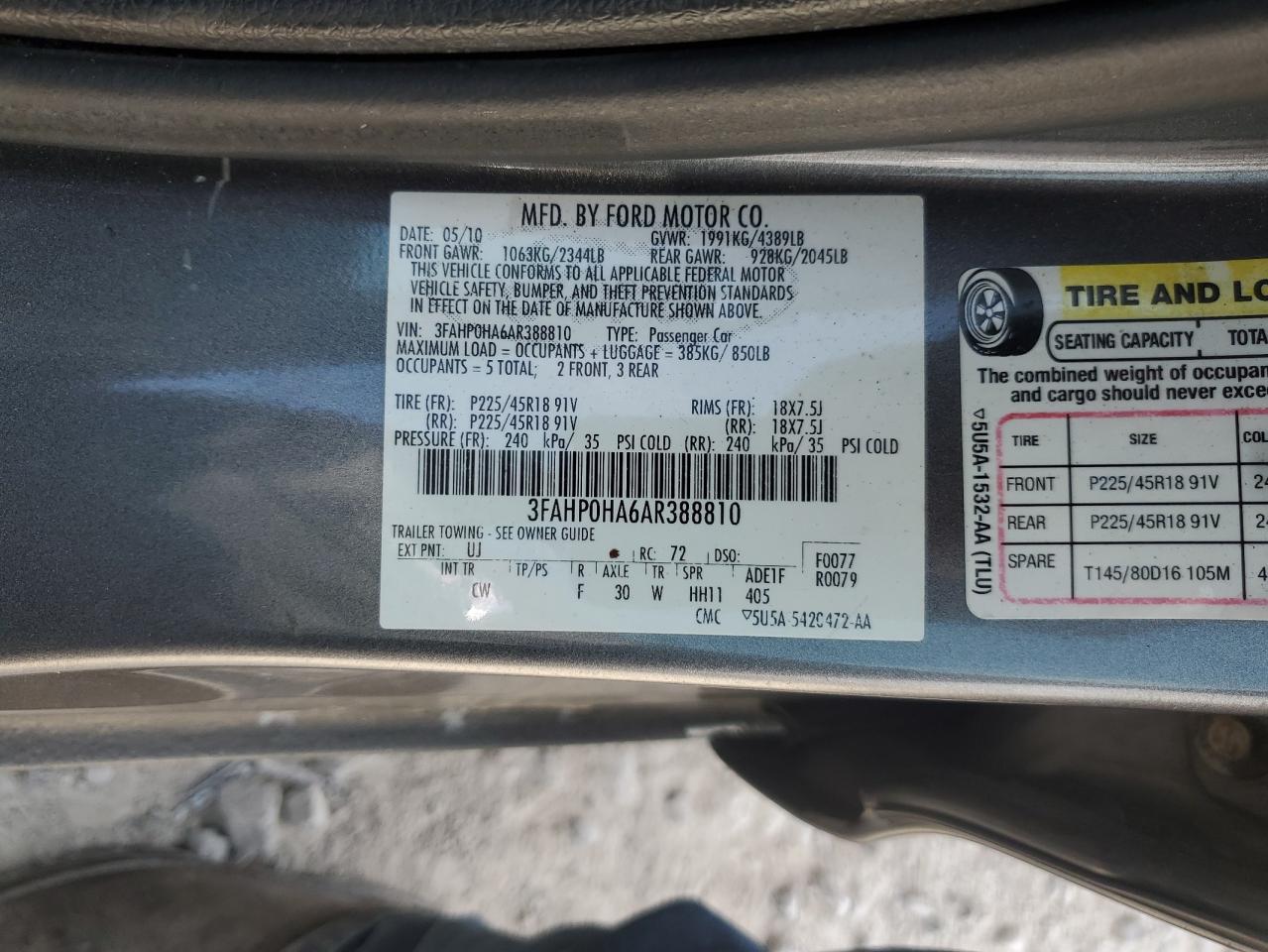 Lot #3227044987 2010 FORD FUSION SE