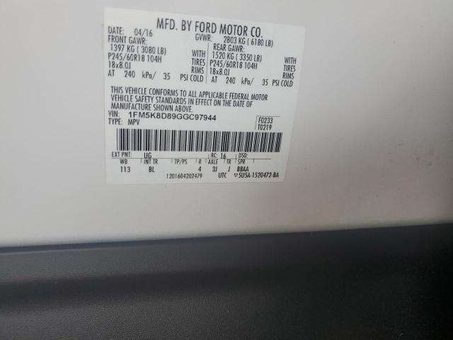 2016 FORD EXPLORER X 1FM5K8D89GGC97944