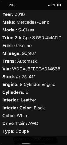 2016 MERCEDES-BENZ S 550 WDDXJ8FB9GA014XXX