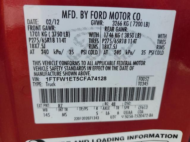 2012 FORD F150 SUPER - 1FTFW1ET5CFA74128