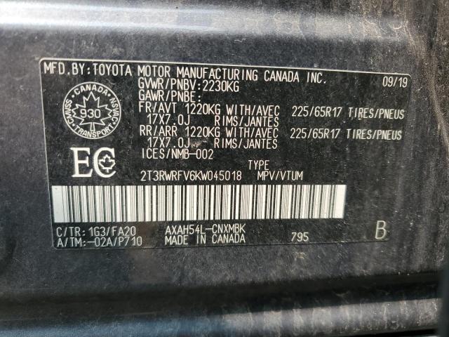 2019 TOYOTA RAV4 XLE 2T3RWRFV6KW045018