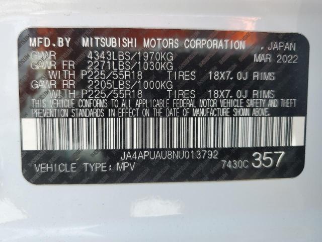 2022 MITSUBISHI OUTLANDER - JA4APUAU8NU013792