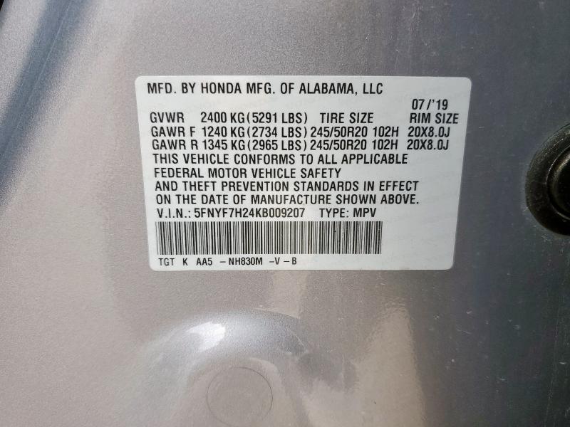 2019 HONDA PASSPORT S 5FNYF7H24KB009207