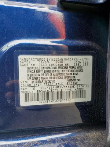 2019 NISSAN SENTRA S 3N1AB7AP1KY290182