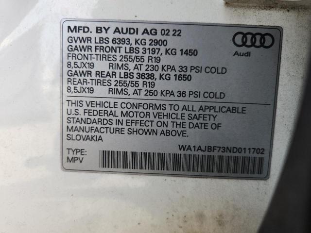 2022 AUDI Q7 PREMIUM WA1AJBF73ND011702