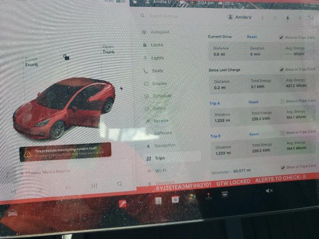 2021 TESLA MODEL 3 5YJ3E1EA3MF992101