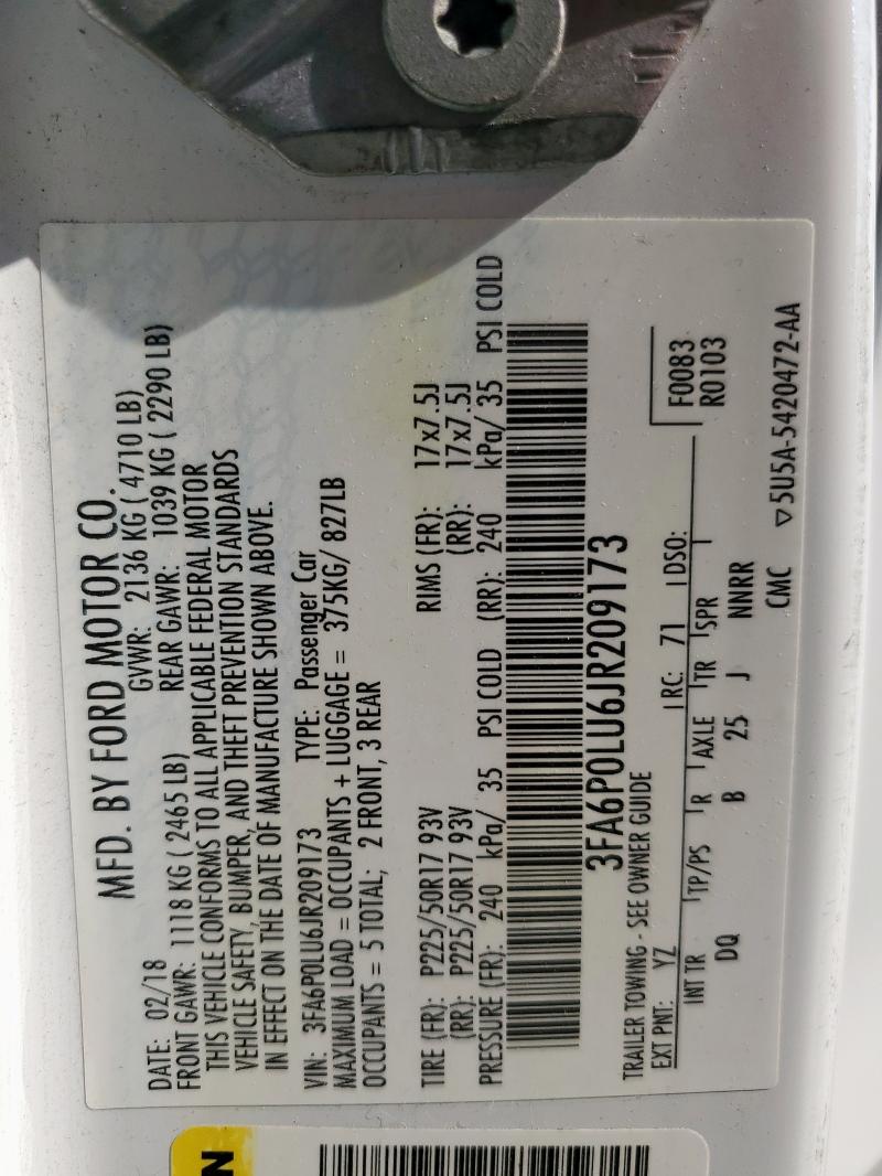 2018 FORD FUSION SE - 3FA6P0LU6JR209173
