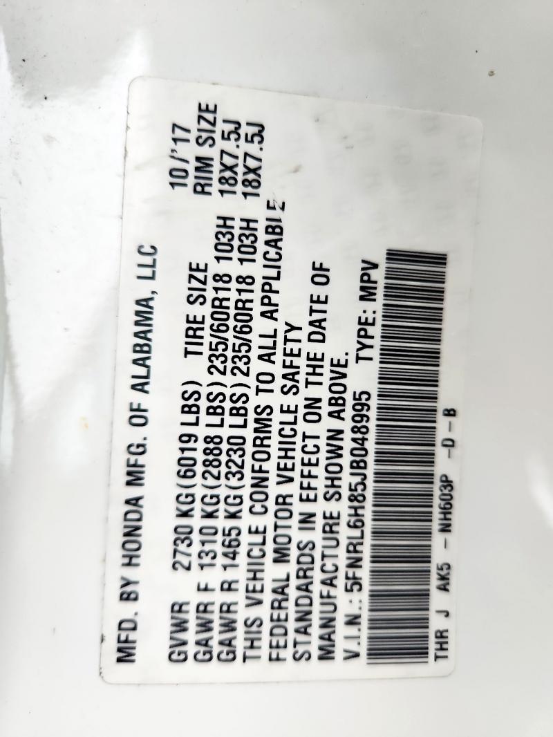 2018 HONDA ODYSSEY TOURING 5FNRL6H85JB048995