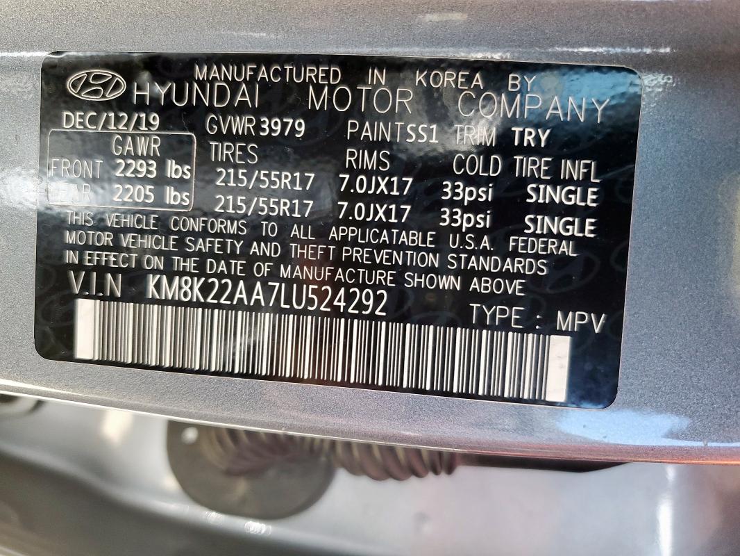 2020 HYUNDAI KONA SEL - KM8K22AA7LU524292