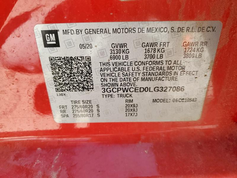 2020 CHEVROLET SILVERADO C1500 LT 3GCPWCED0LG327086
