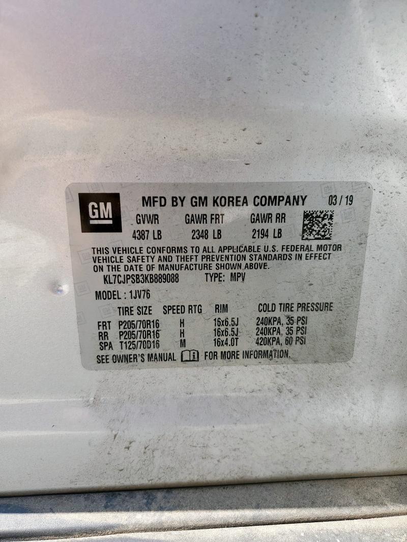 2019 CHEVROLET TRAX 1LT KL7CJPSB3KB889088