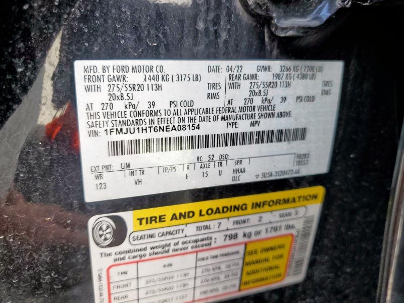 2022 FORD EXPEDITION XLT 1FMJU1HT6NEA08154