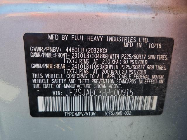 2017 SUBARU FORESTER 2.5I JF2SJABC3HH500915