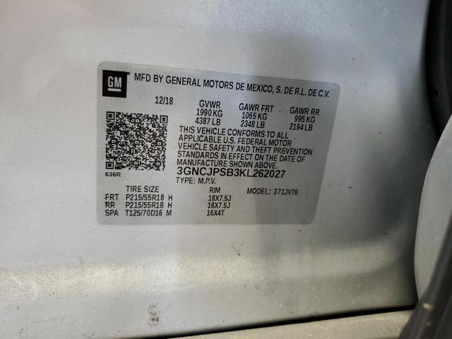 2019 CHEVROLET TRAX 1LT 3GNCJPSB3KL262027