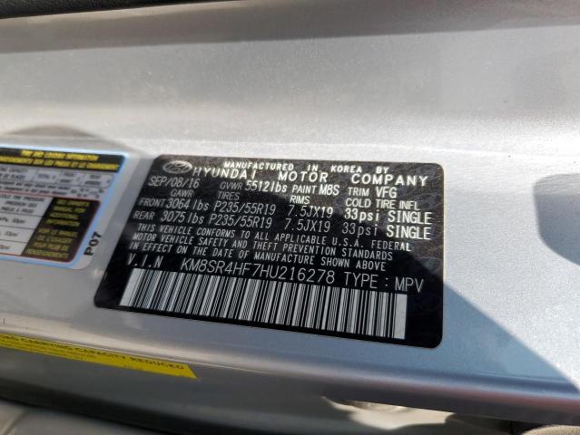 2017 HYUNDAI SANTA FE S KM8SR4HF7HU216278