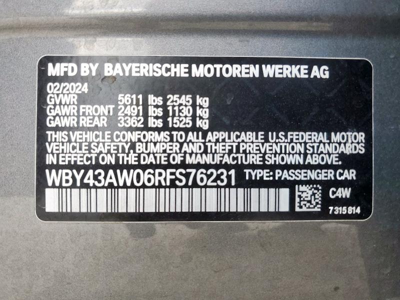 2024 BMW I4 EDRIVE WBY43AW06RFS76231