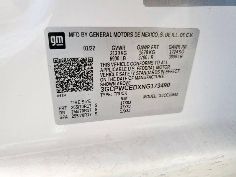 2022 CHEVROLET 1500 3GCPWCEDXNG173490
