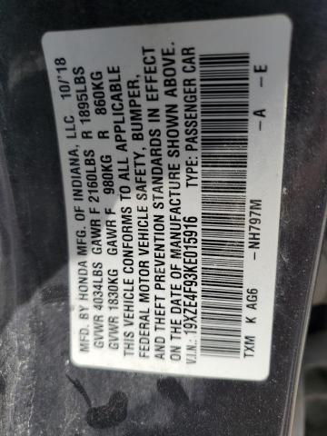 2019 HONDA INSIGHT TOURING 19XZE4F93KE015916