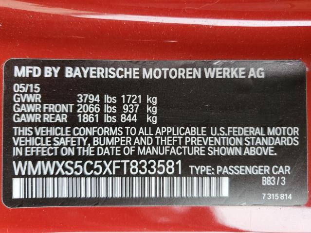 2015 MINI COOPER WMWXS5C5XFT833581
